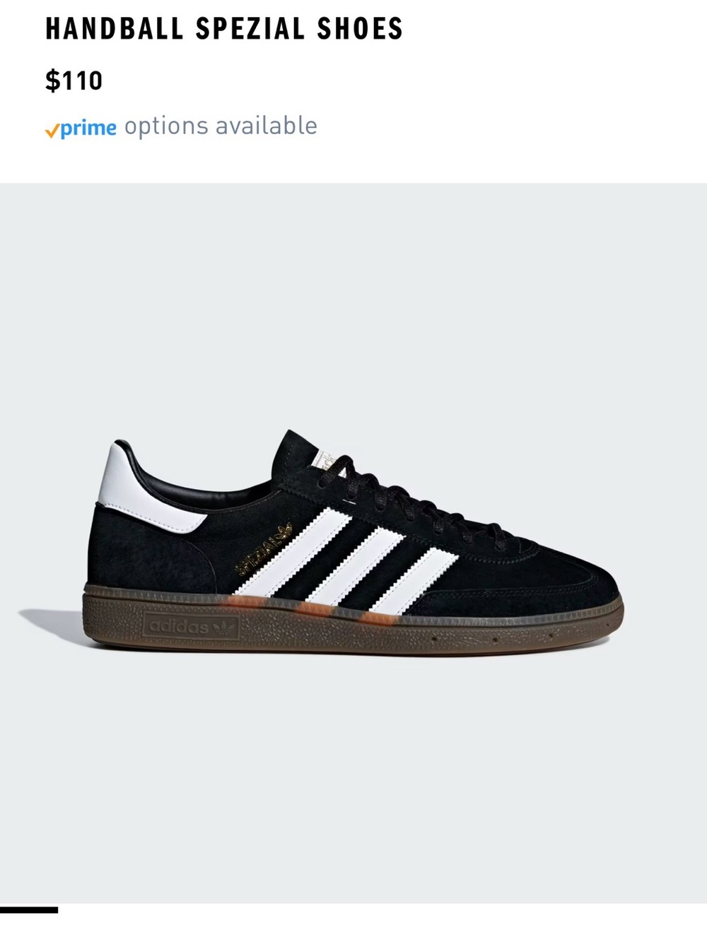 adidas Handball Spezial Sneakers - Black/White with Gum Sole